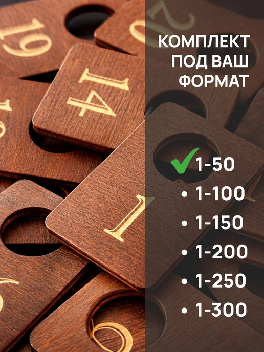 Акриликс Номерки 1-50 для гардероба прямоугольные деревянные 50 шт, 50 шт, фото 8