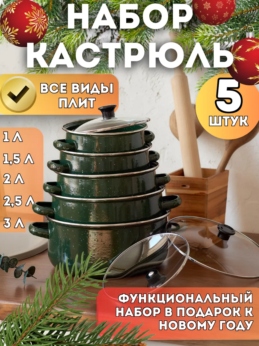 Кастрюли зеленые набор 5 шт