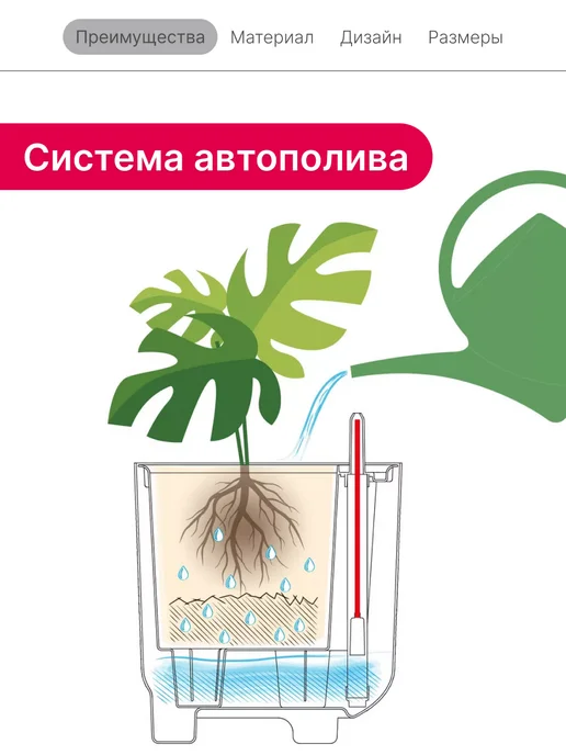 Idea Кашпо для цветов с автополивом и вставкой 2л, 2 л, фото 8