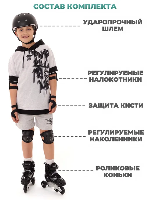 RideUP Роликовые коньки раздвижные со шлемом и защитой, вариант, фото 4