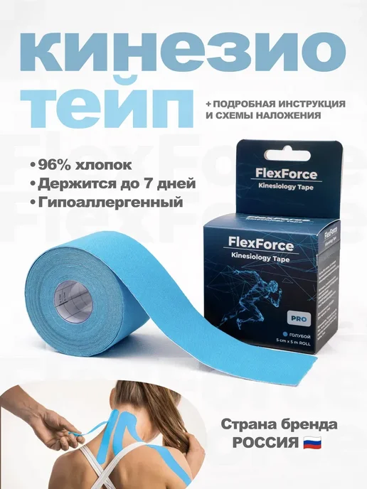 FlexForce Кинезио тейп для лица и тела, голубой