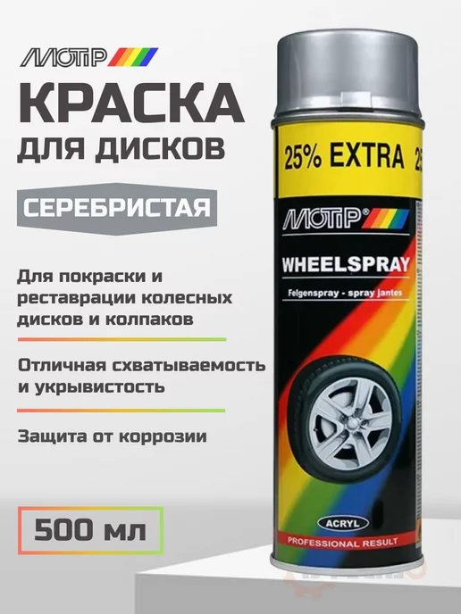 MOTIP Краска для дисков автомобильных серебристая 500мл 04007