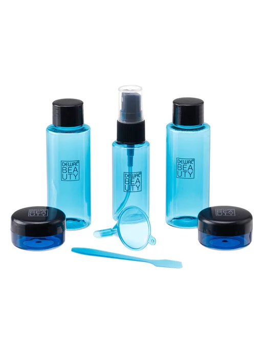 DEWAL BEAUTY Дорожный набор флаконов баночек (7пр), голубой