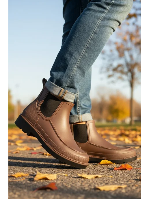 AM SHOES Резиновые сапоги короткие, коричневый