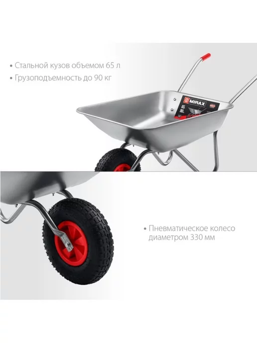 MIRAX Садовая одноколесная тачка 65 л 90 кг MX-1 39900, 65 л, 90 кг, фото 5