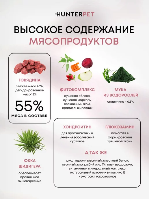 Сухой корм HUNTERPET для собак, говядина, 10 кг, фото 3