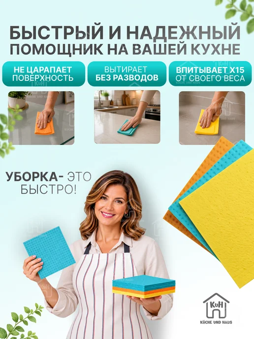 KuH Салфетки губчатые для кухни для уборки 10 шт, 10 шт, фото 4