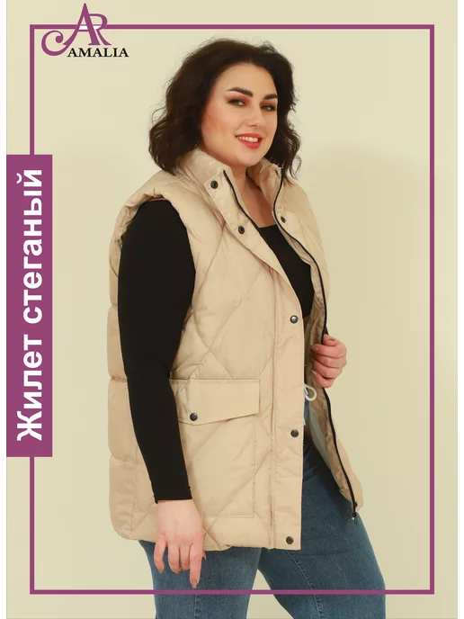 Amalia&R Жилетка безрукавка короткая стеганая, белый, фото 5