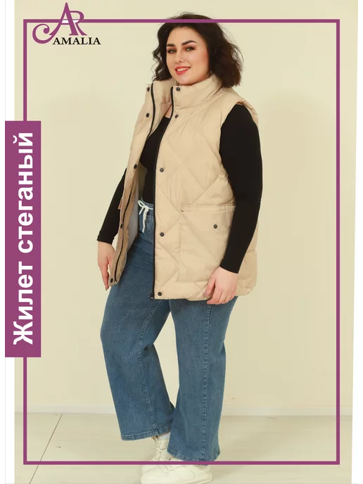 Amalia&R Жилетка безрукавка короткая стеганая, белый, фото 6