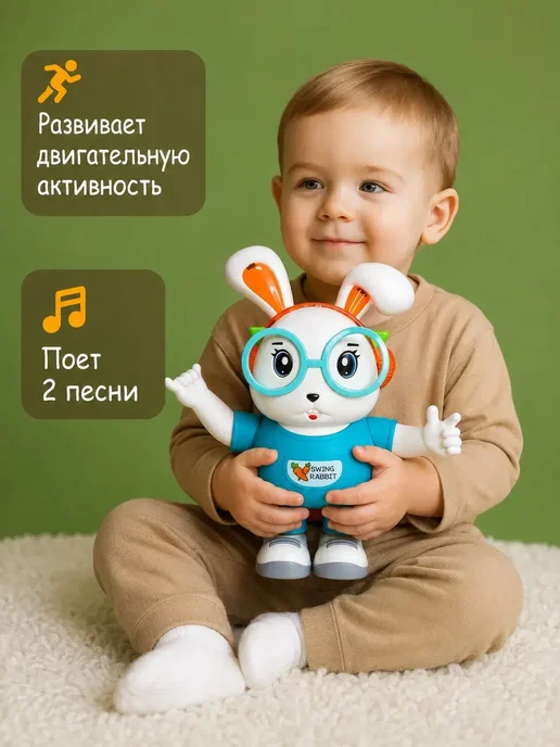 play rus Интерактивная игрушка музыкальный заяц для мальчиков, синий, фото 3