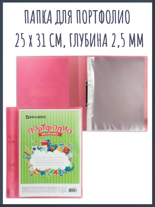 Brauberg Папка для портфолио школьника, 2 кольца, 20 файлов, красный