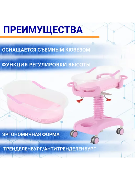 Med-Mos Кровать медицинская неонатальная с кювезом и регулировкой, розовый, фото 4