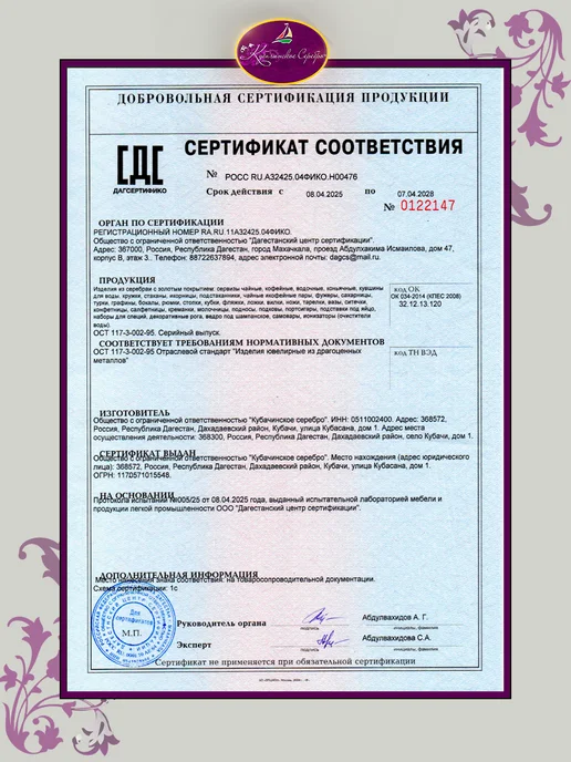ООО "Кубачинское серебро" Ионизатор серебряный, серебристый, фото 6