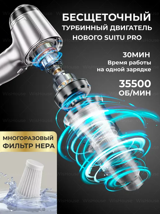 WishCar. Пылесос для автомобиля беспроводной, серый, фото 3