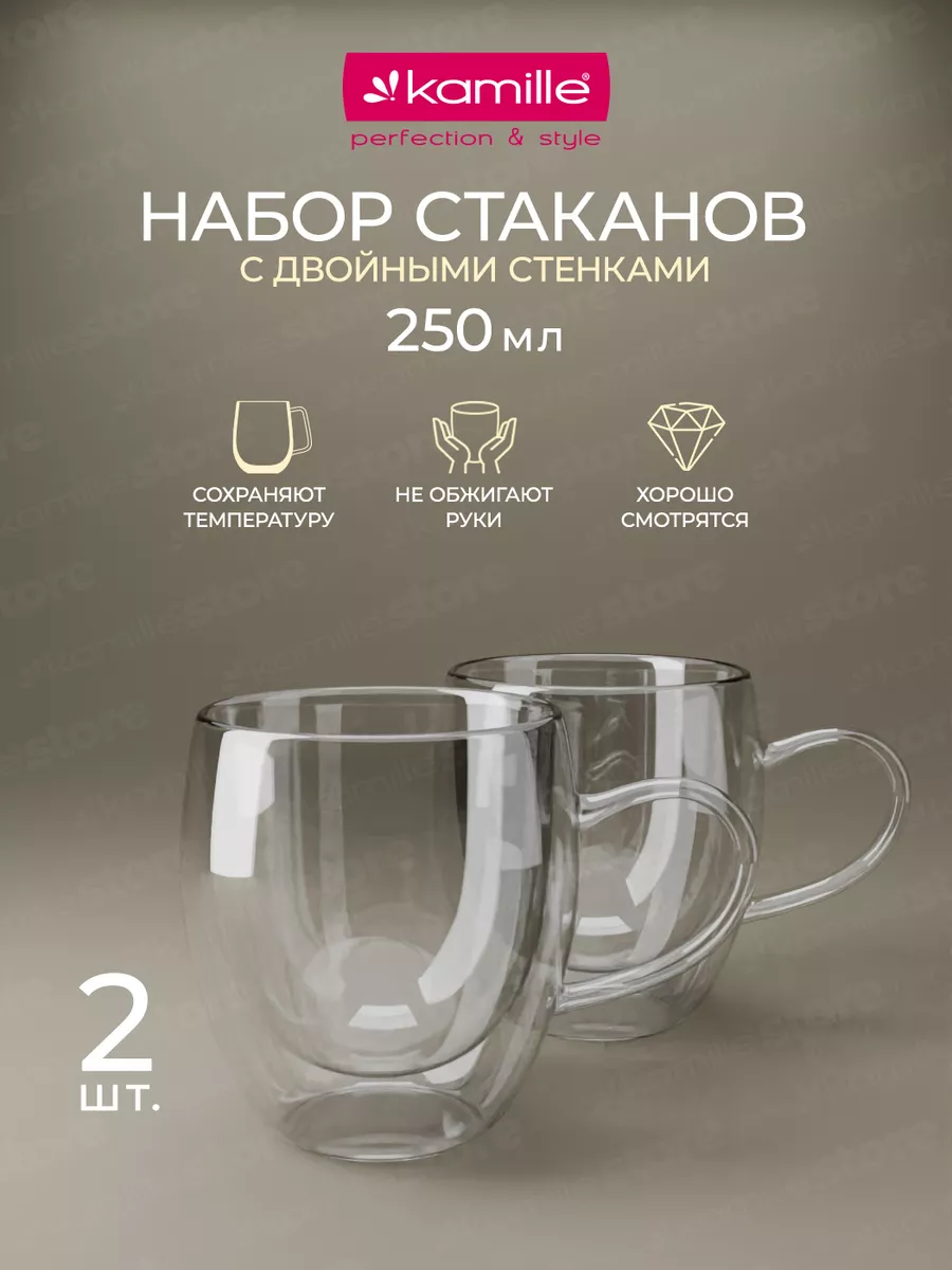 Набор стеклянных чашек 2 шт. 250 мл.