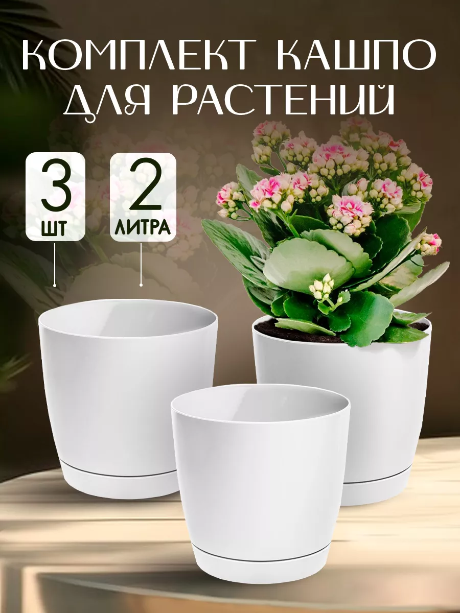 Горшок для цветов пластиковый на 2 л 3 шт