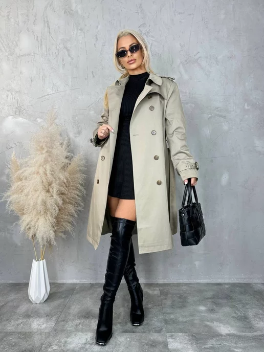 HD Fashions Тренч длинный оверсайз демисезонный, зеленый, фото 2