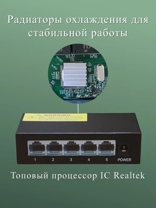 YDA Коммутатор свич сетевой 5 портов 1000Мбит с, 12Вольт, вариант, фото 2