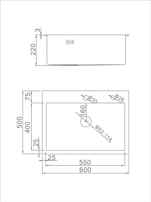 nordline Мойка для кухни из нержавейки 60х50, 60x50, фото 2
