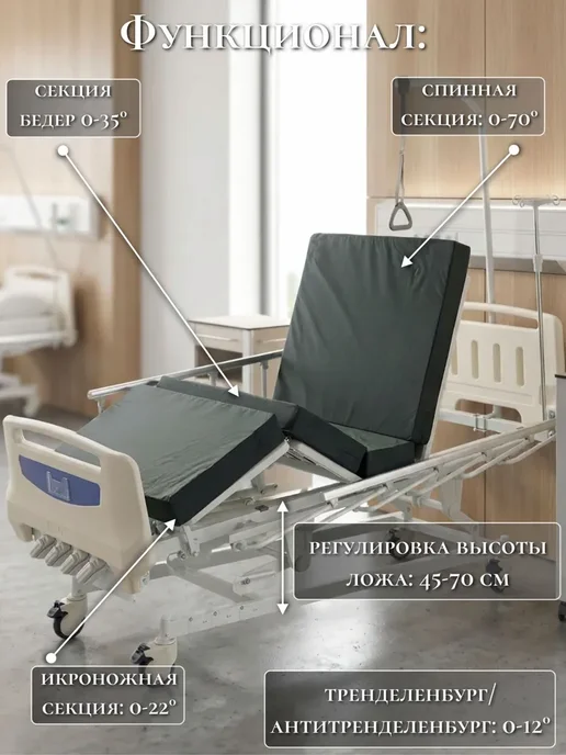 Med-Mos Кровать медицинская для лежачих больных пожилых с матрасом, белый, фото 2