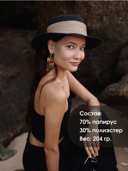 DIZLI Шляпа летняя пляжная, черный, фото 6