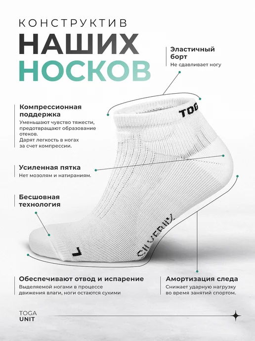 TOGA UNIT Носки спортивные для бега с серебром, серебристый, фото 4