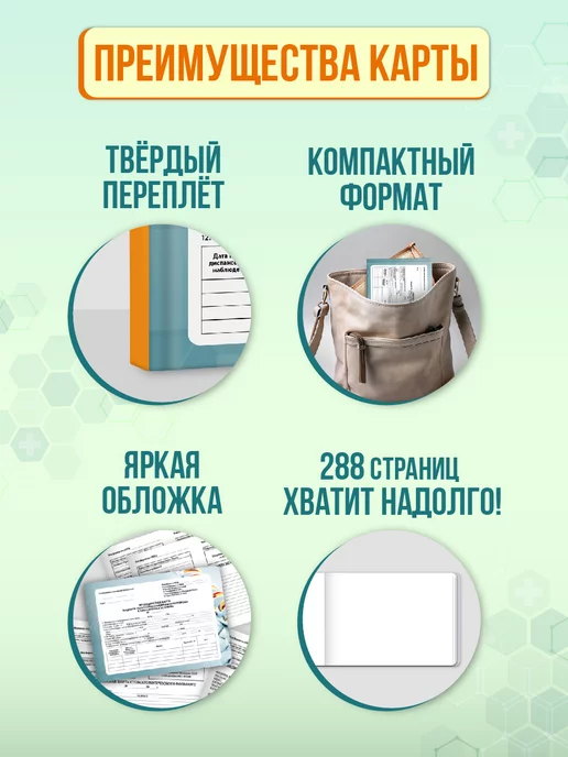 Проф-Пресс Медицинская карта для взрослого Бирюзовая, голубой, фото 2