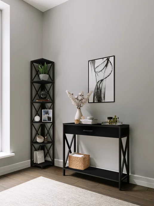 Make Mebel Консоль, туалетный столик Лофт 90х30 см, Черный, 90x30 см