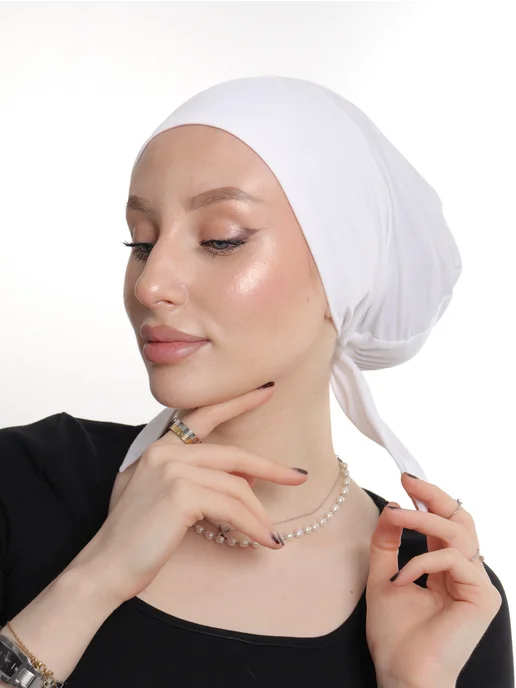 TAWSI HIJAB Подхиджабник с завязками шапочка под хиджаб косынка бандана, белый