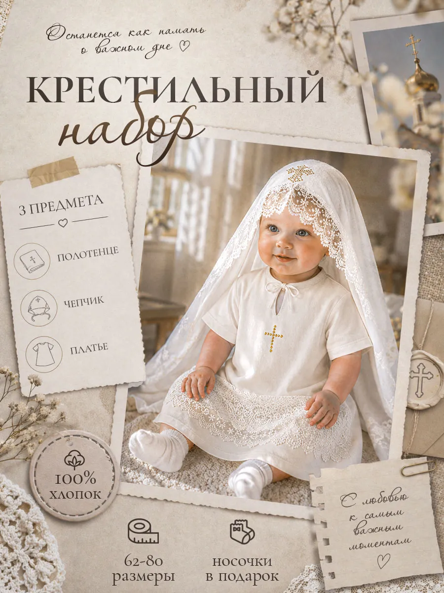 Крестильный набор одежда для новорожденных комплект