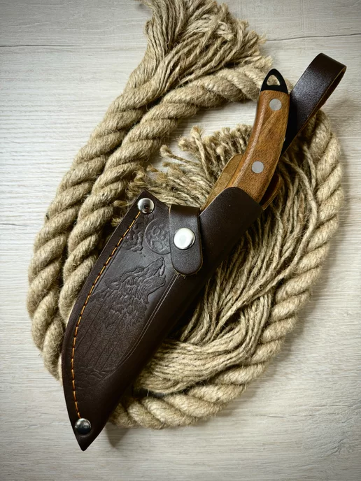 Monsta knives Кожаный чехол для сербского ножа тяпки, коричневый, фото 2