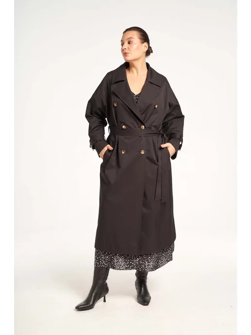 Modress Серена Тренчкот длинный плащ демисезон, черный, фото 2