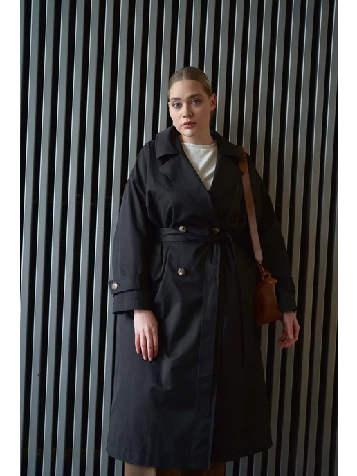 Modress Серена Тренчкот длинный плащ демисезон, черный, фото 3