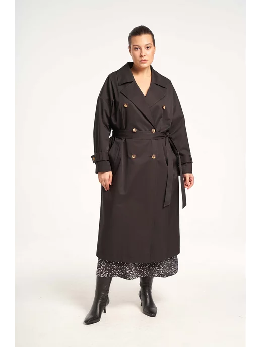 Modress Серена Тренчкот длинный плащ демисезон, черный, фото 7