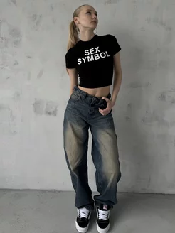 Кроп топ с принтом Sex Symbol Футболка y2k streetwear аниме MOCKUP