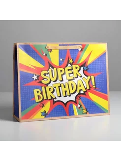 Пакет крафтовый Super birthday, L 40 × 31 × 11.5 см