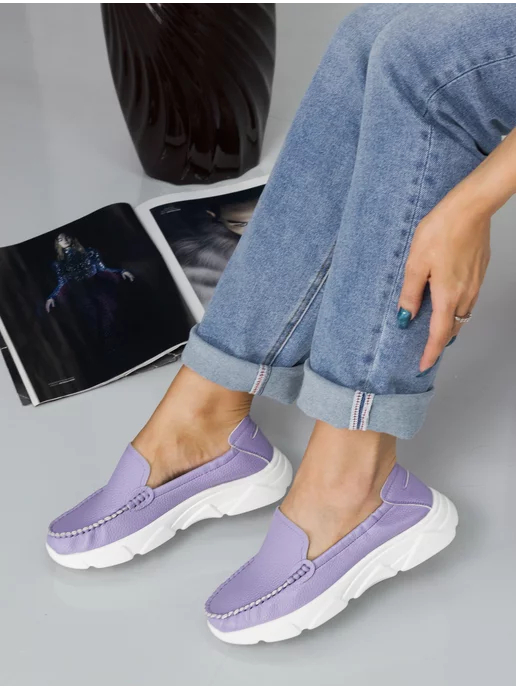 Dollenta Мокасины женские летние на платформе, фиолетовый, фото 5