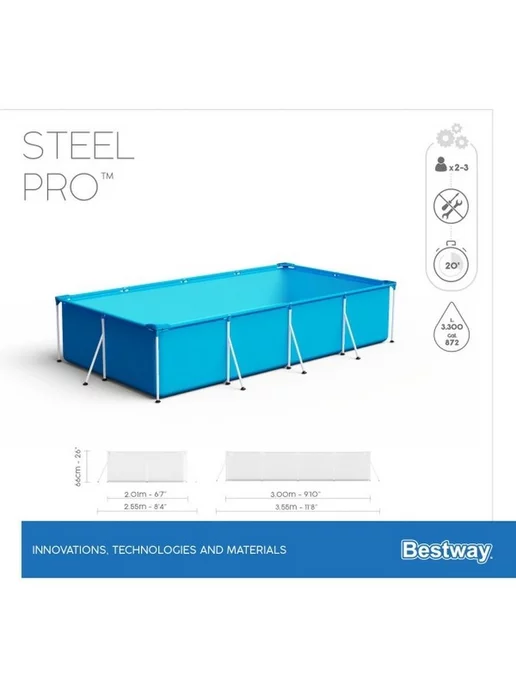 Bestway Каркасный бассейн 300х201х66см, синий, фото 2