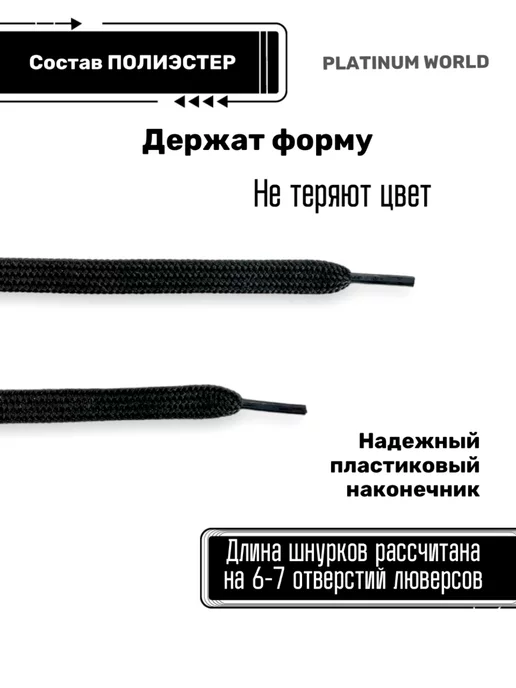 PLATINUM WORLD Шнурки черные плоские 110 см, черный, фото 2