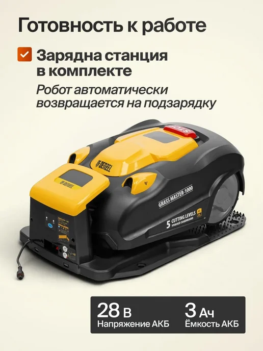 DENZEL Робот газонокосилка самоходная аккумуляторная Grass Master, вариант, фото 3