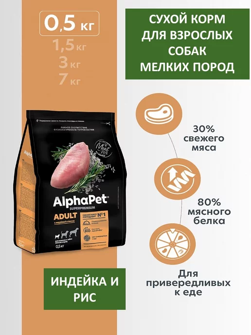 Сухой корм AlphaPet для собак, взрослые, мелкие, 0,5 кг