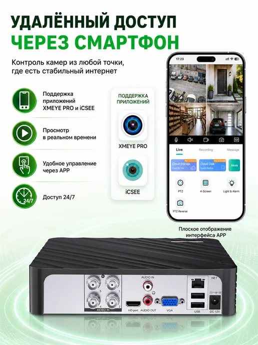 USAFEQLO Видеорегистратор гибридный 4 каналов AHD 1080N Xmeye, вариант, фото 6