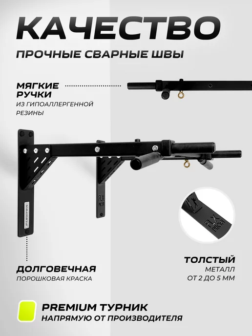 FLEXTER Турник настенный для спорта мультихват тренажер для дома, черный, фото 3