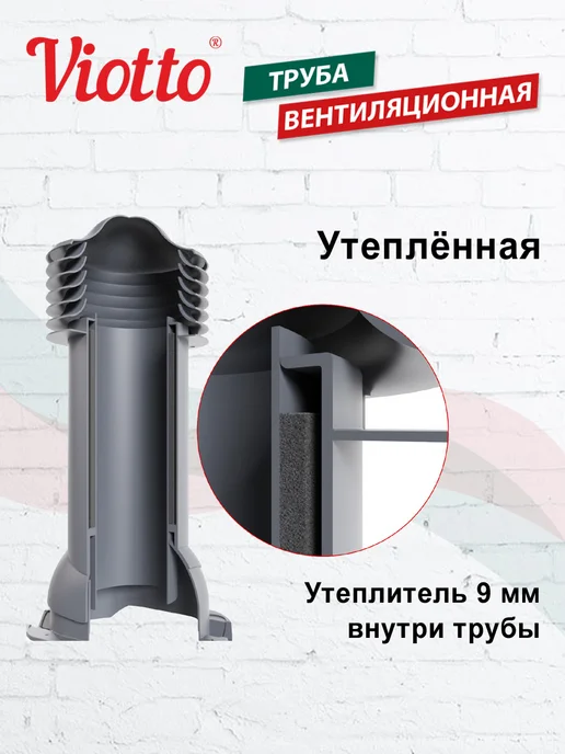 viotto Труба вентиляционная 125 мм для плоской кровли, серый, фото 4