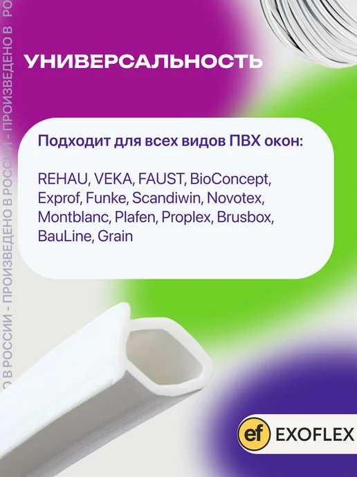EXOFLEX Уплотнитель и шнур-заглушка для пластиковых окон ПВХ 5м, 5 м, фото 4