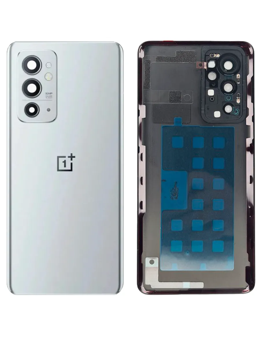 Задняя крышка для OnePlus 9RT Cеребристая со стеклом камеры