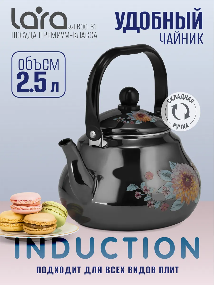 Чайник для плиты эмалированный 2,5 л без свистка LR00-31
