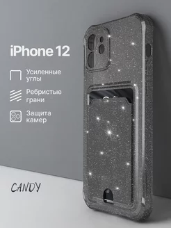 Прозрачный чехол на iPhone 12 с картой блестящий