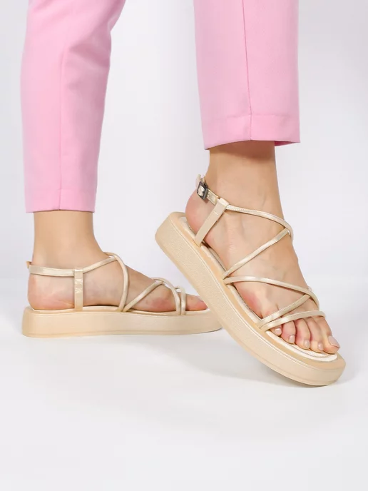 EGGA SHOES Сандалии летние на ремешке текстильные, бежевый