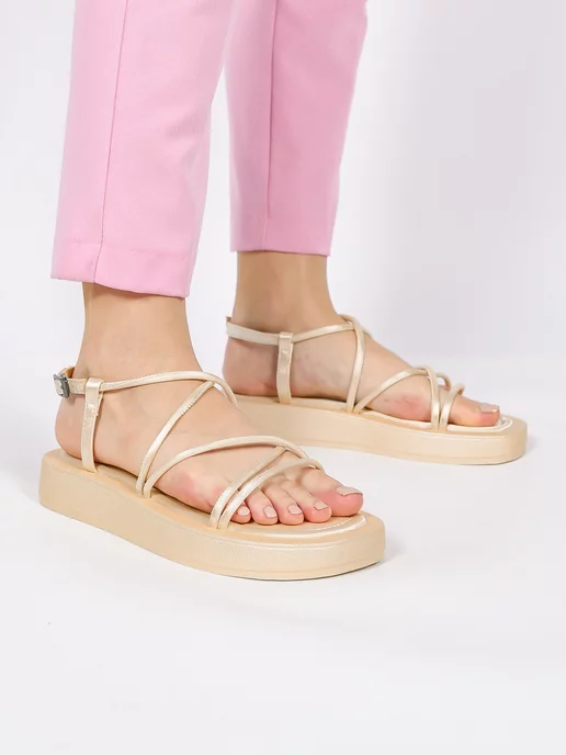 EGGA SHOES Сандалии летние на ремешке текстильные, бежевый, фото 2